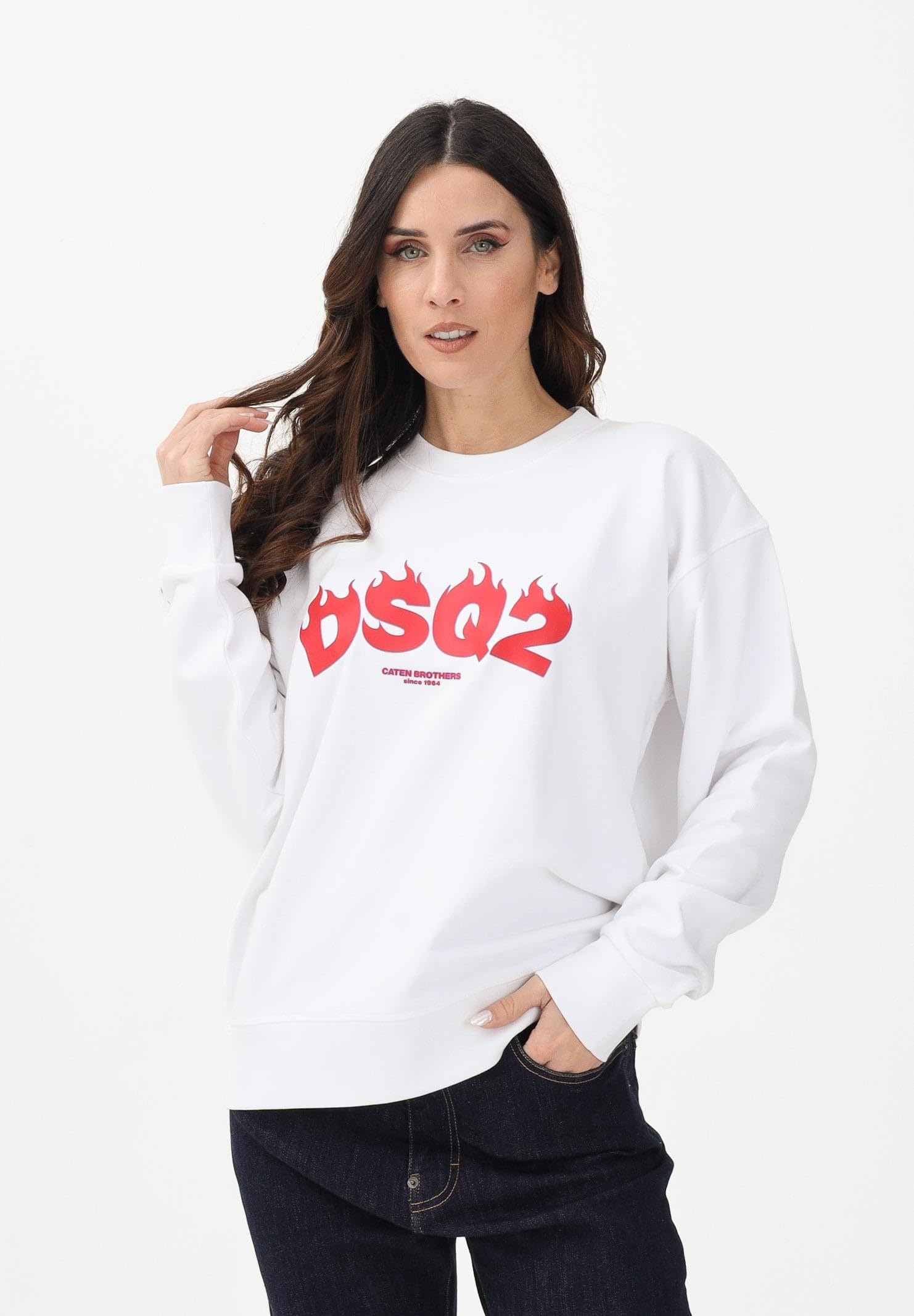 DSQUARED2 DSQ2 Logo Biała bluza z okrągłym dekoltem dla chłopców, dziewcząt i kobiet