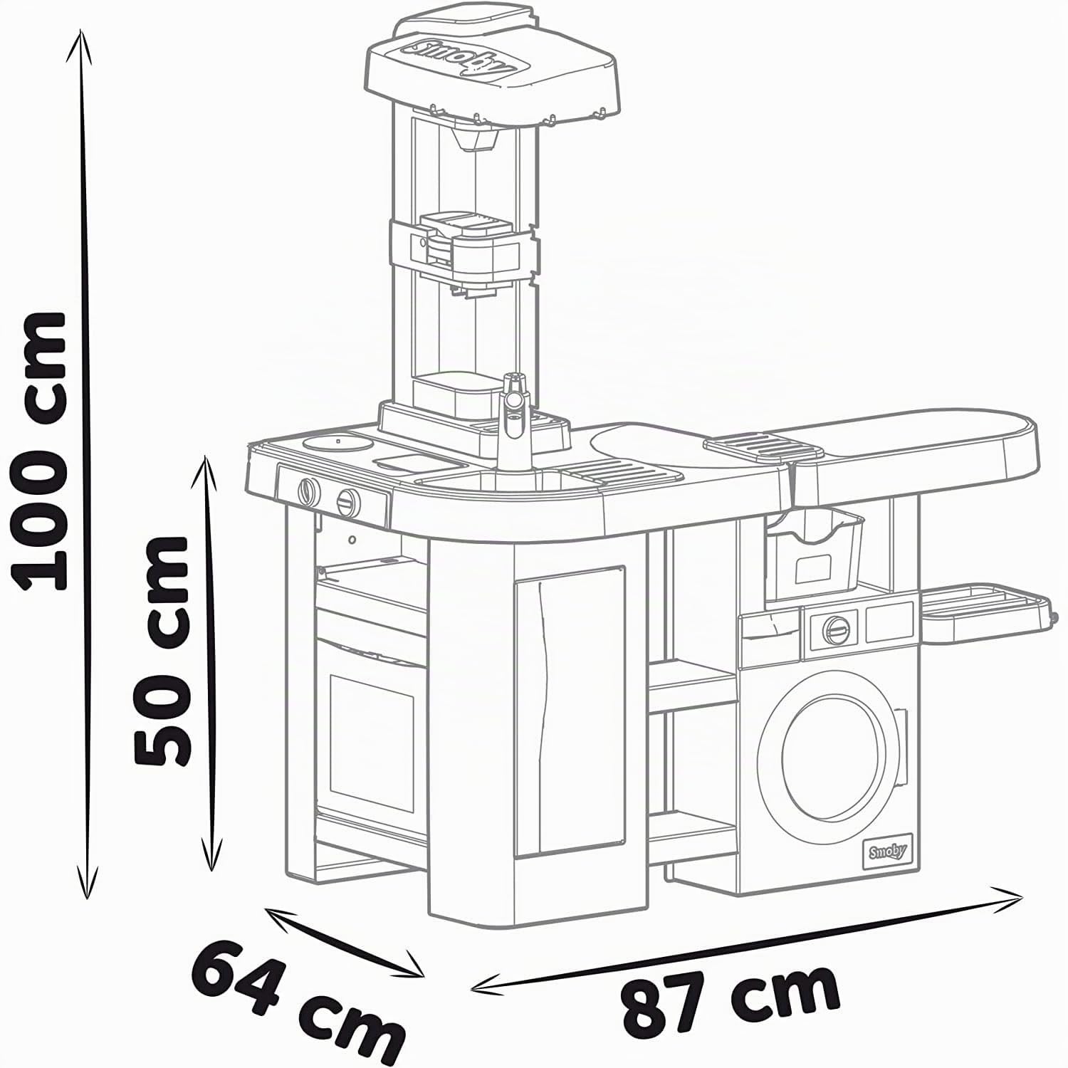 Smoby- Cocina de Juguete Cleaning, 2-en-1, con Funciones de Cocina y Limpieza, con Lavadora, Tendedero, Plancha, Adecuado a Partir de 3 Años (7600311050)