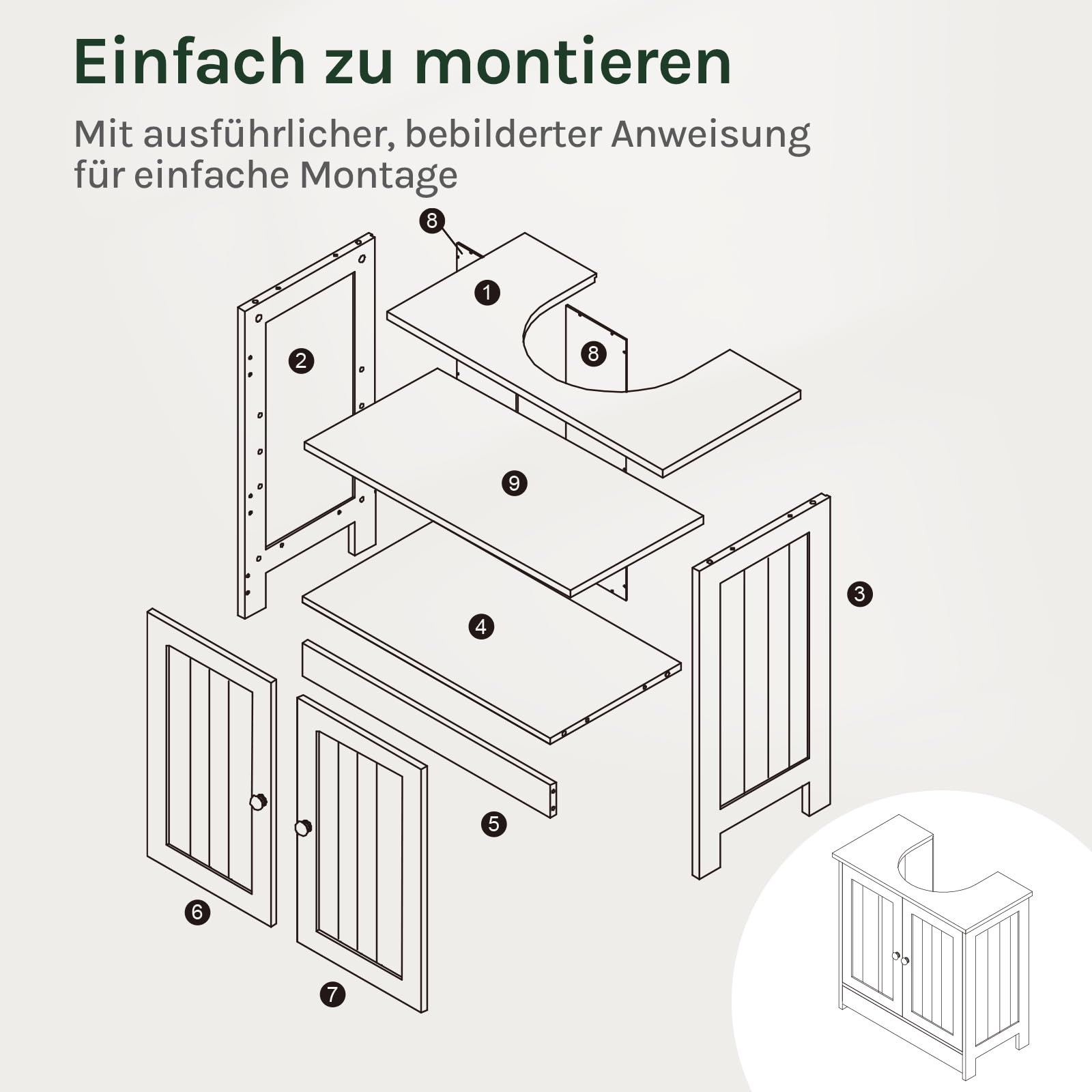 WOLTU Waschbeckenunterschrank, Unterschrank Waschbecken, Waschtischunterschrank, Badunterschrank, Weiß, 60x30x60 cm