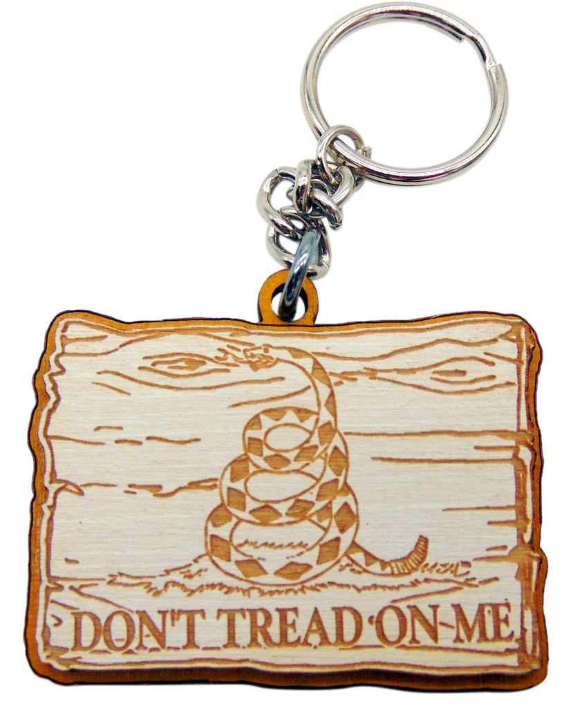 Dont Tread On Me Keychain Handmade Wooden Gasden Flag Key Chain Ring Patriotic Freedom Auto Accessory Made in the United States of America