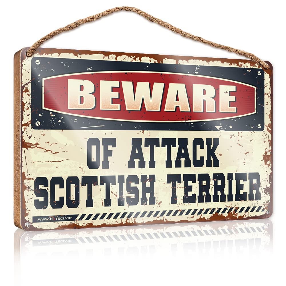 Friend Signs For Home Decor Beware Of Attack Scottish Terrier Wooden Sign Funny House Decor Wood Bathroom Hanging Sign(20X30CM)