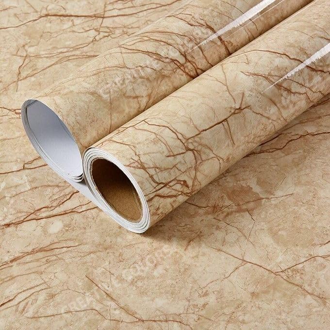 CREATIVE COLORS Self-Adhesive 3D Marble Wallpaper (12x25 Inch) Waterproof DIY Vinyl Wall Stickers Glossy Kitchen Oil Proof Wall Paper for Walls Living Room Kitchen Countertop Cabinet. Beige