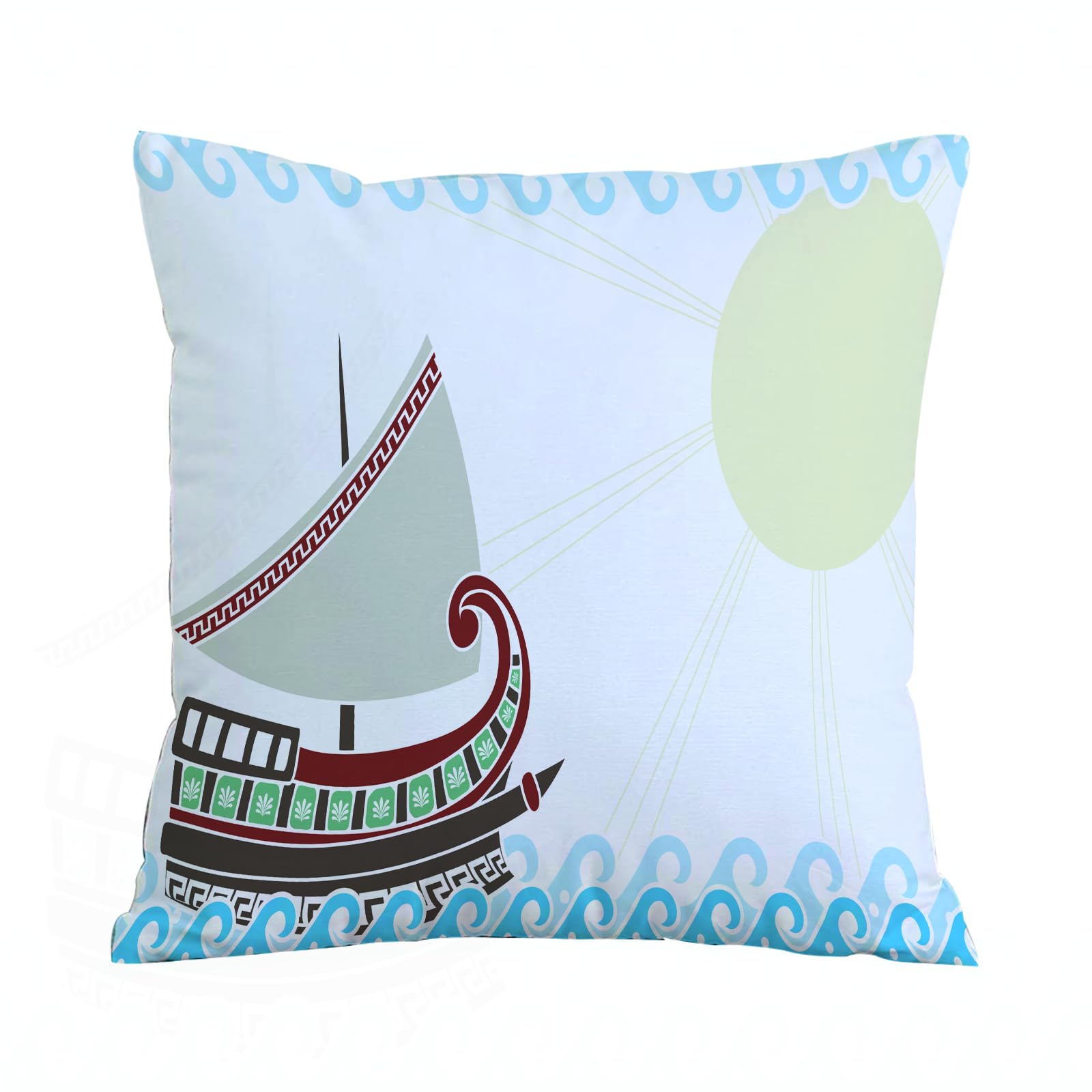 ERRTU Throw Pillow Case Pillowcase Square Printed Cushion Cover for Living Room Sofa Couch Bed Car,Toga party, ornate ship floating on ocean waves in classic Greek style,16x16 in