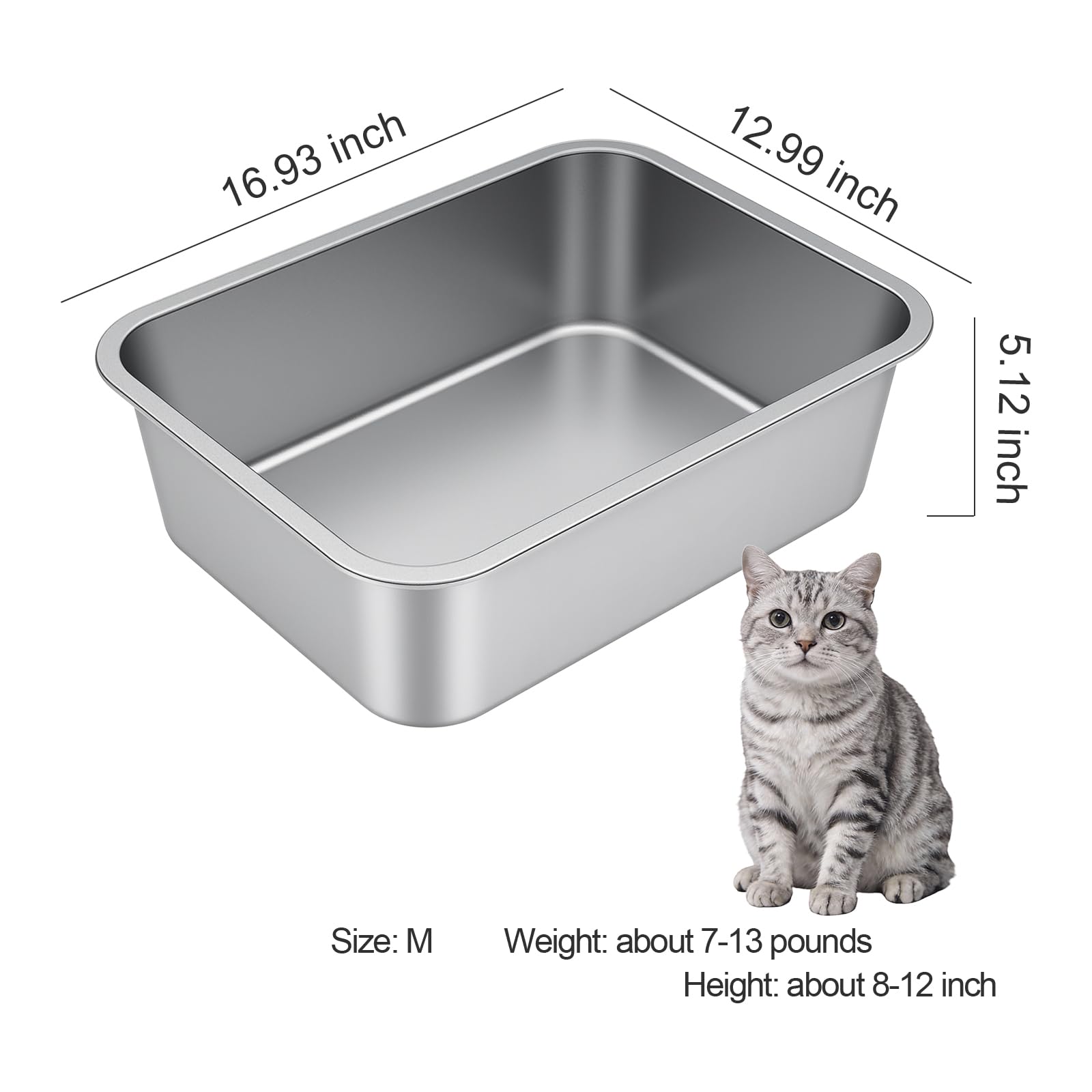 Stainless Steel Litter Box with High Sided, Metal Cat Litter Box, Odor-Free, Non-Stick Litterbox Pan, Easy to Clean Pet Supplies Toilet Tray for Indoor Cats, Kittens or Multicat Homes - image 2