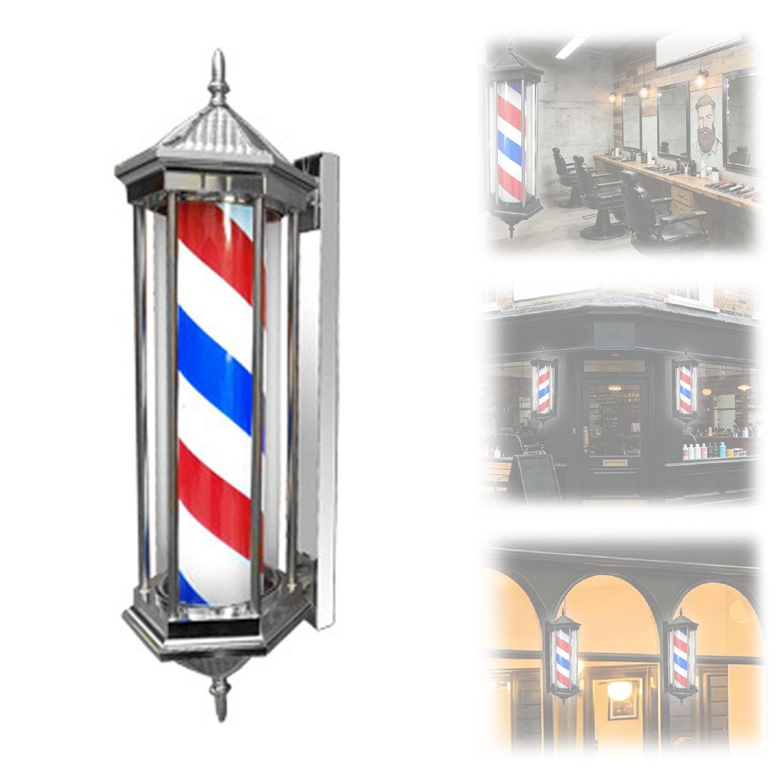 LED Barber Pole Sign, 85cm Wall Mounted Open Sign for Hair Salon, Waterproof Spinning Strips for Barber Shop