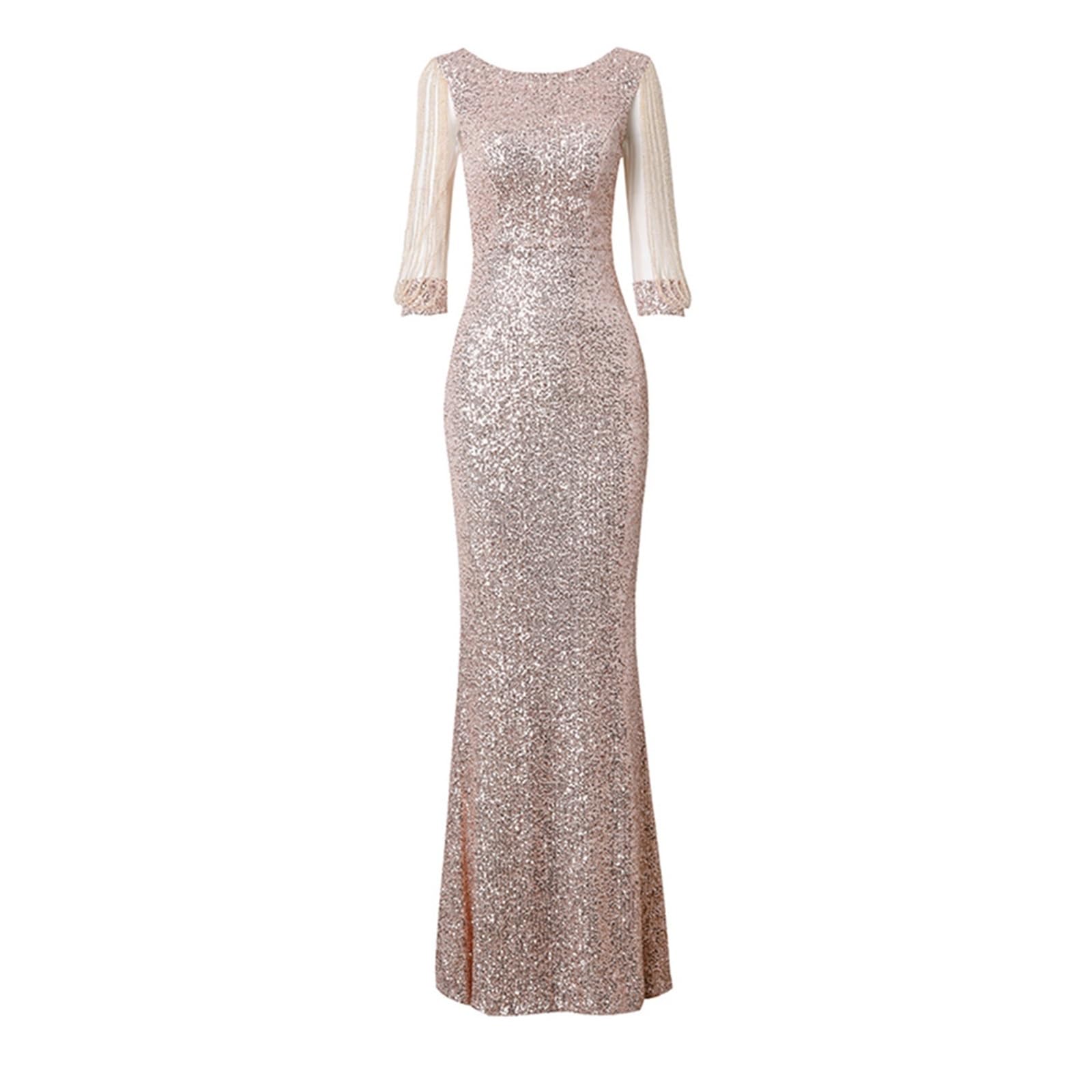Robe de soirée coupe cintrée champagne 3XL pour demoiselle d'honneur et hôtesse