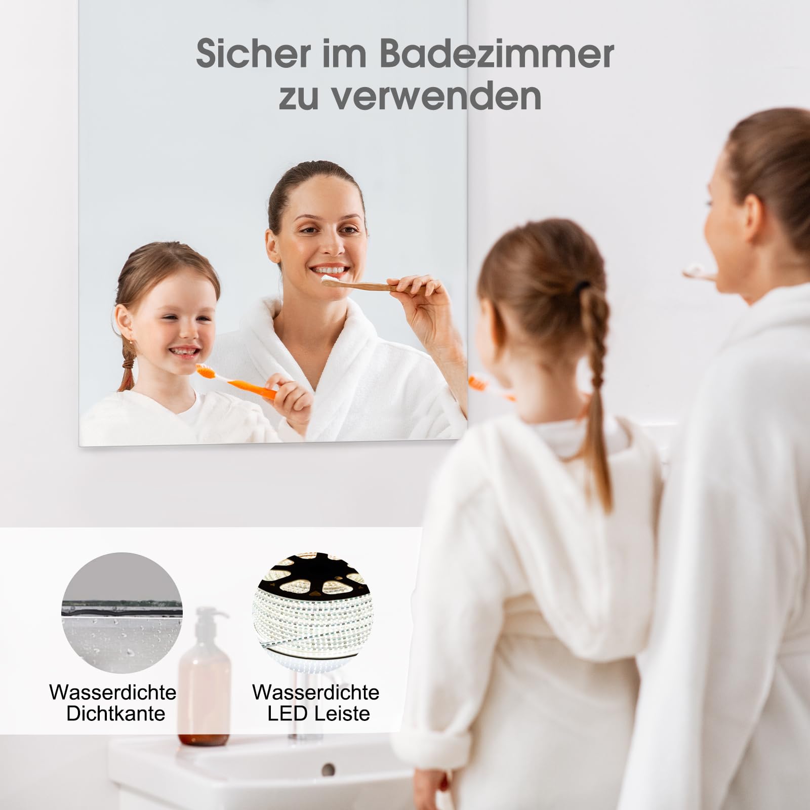 Infrarotheizung Spiegel mit Thermostat 450 Watt - Spiegelheizung Infrarot mit LED Beleuchtung Licht - Infrarot Wandheizung- APP Fernbedienung Steuerung - Badspiegel 80x60 CM Badezimmerspiegel