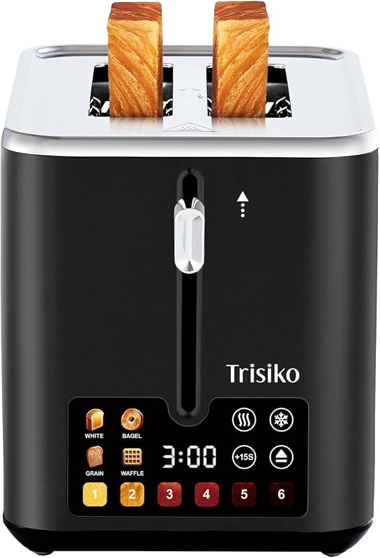 Smart Touch Screen 2 Slice Toaster, Wide Slot,Black | 900W digital toaster with 6 shade levels, bagel, defrost, reheat, cancel, crumb tray, and cord wrap for small kitchens