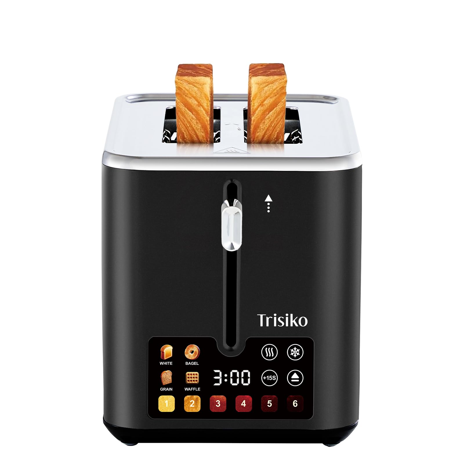 Trisiko® Touch Screen Toaster 2 Slice,Smart Toaster with Digital Timer, 1.38" Extra-Wide Slots for Bread& Bagel,with Reheat, Defrost, Cancel, +15s Boost, Great for Home, Office, Dorm (Black)
