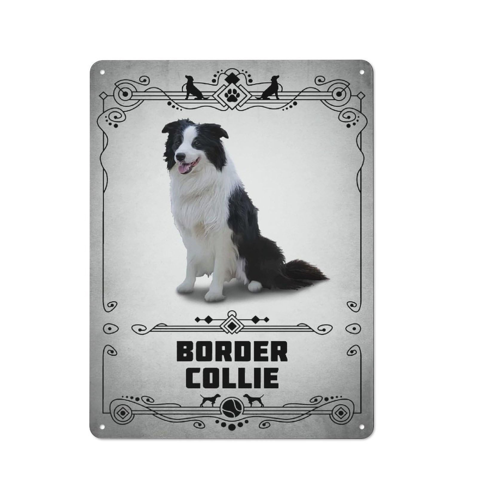 Border Collie Decorative Metal Plaque 40x30cm, Shop Front Style Bistro Wall Plaque for Tea Room, Shop Wall Or Breakfast Area