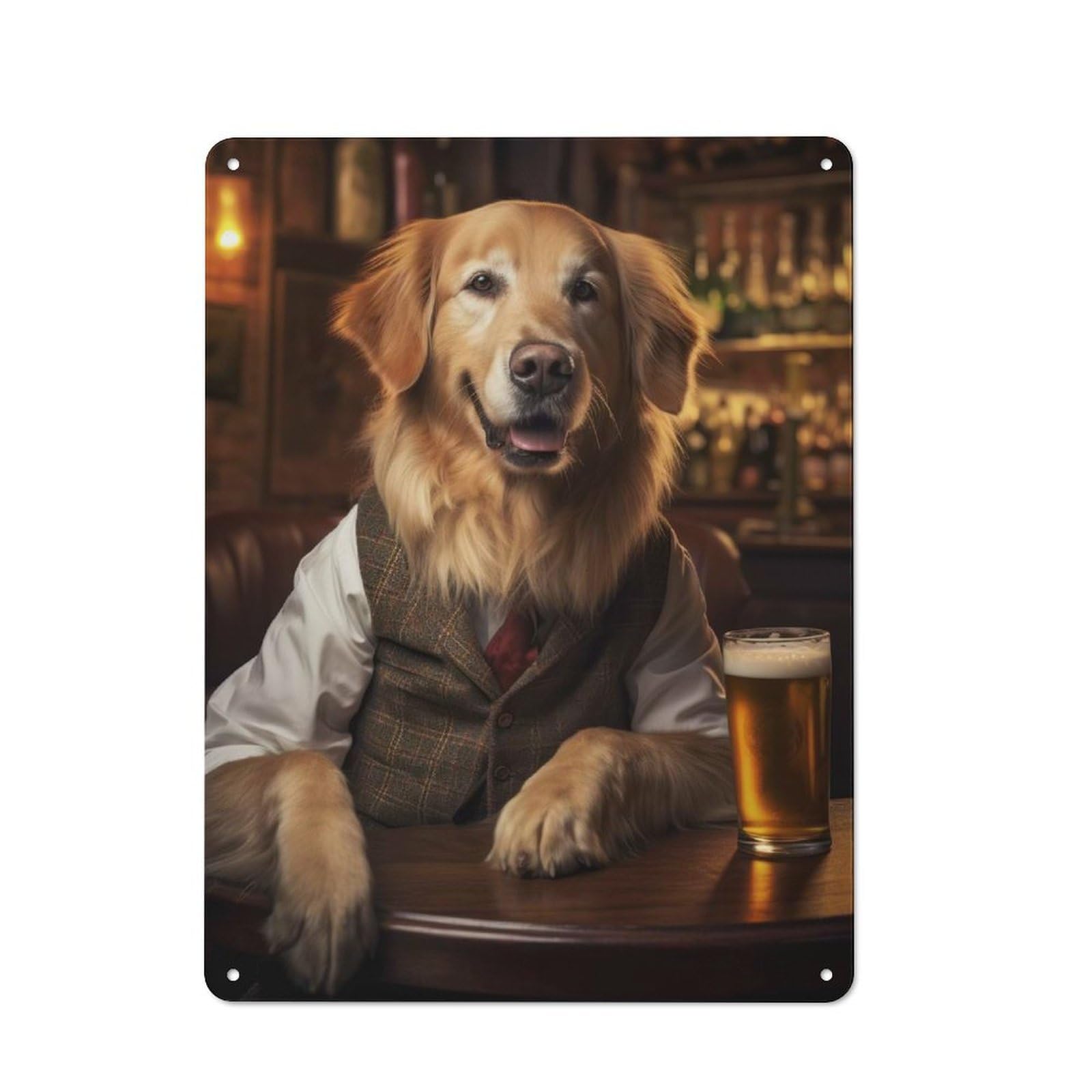 Junmoney Golden Retriever At Bar Metal Sign 40X30cm With For Workshop Wall, Vintage Decor, A Decorative Christmas Gift For Metal Sign Collectors