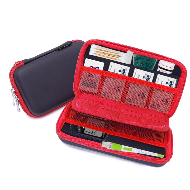 Diabetic Supplies Travel Case - Small Organizer for Lancing Device, Lancets, Needles, Glucose Meters, Test Strips & More