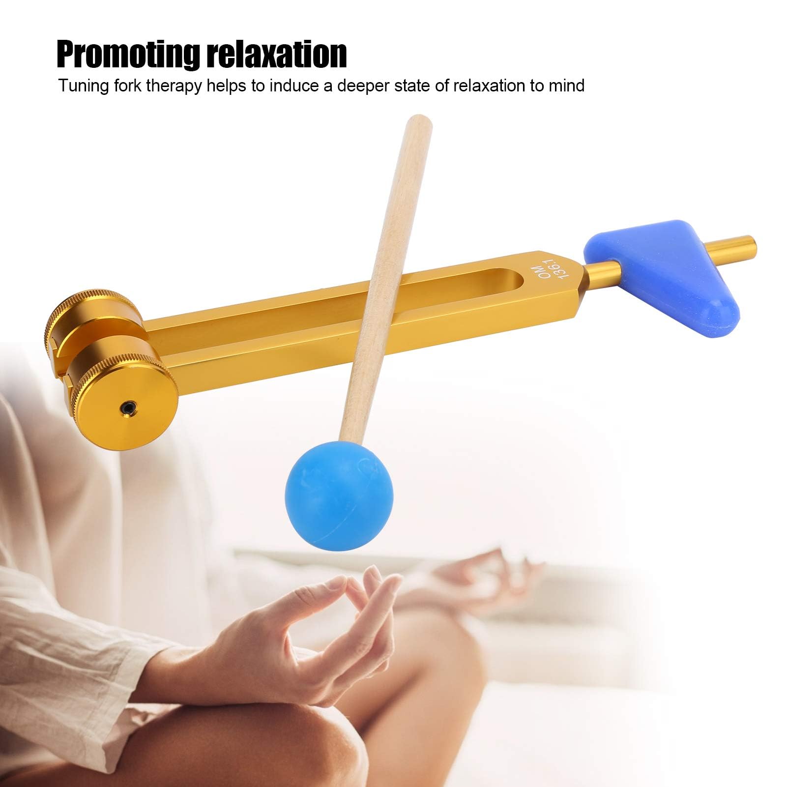 Agatige Set Diapason, Diapason in Lega di Alluminio Om 136.1HZ, Diapason per Terapia Sonora con Martello e Custodia per Meditazione, Yoga e Altro(Oro)