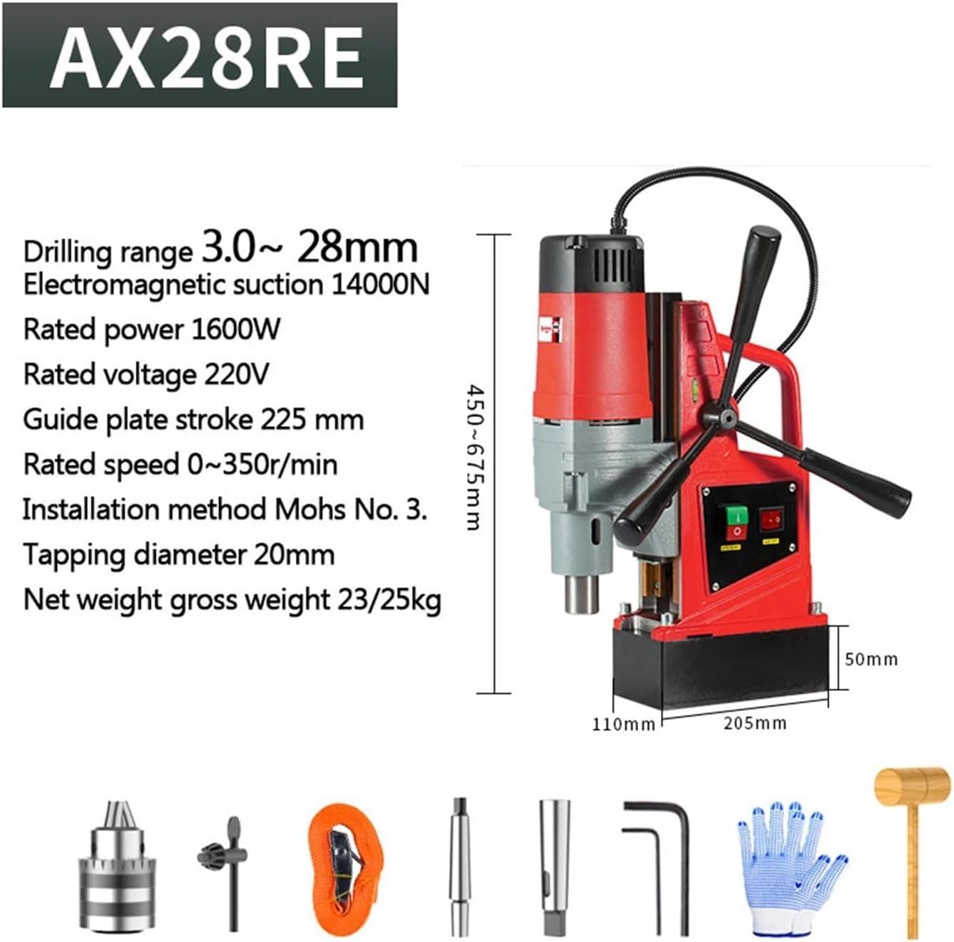 Electric Magnetic Drill Floor Drill Powerful Magnetic Drill Portable Industrial Drilling Machine Professional Instruments and Tools (Ax28re)