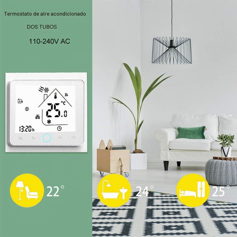 Termostato WiFi Pantalla LCD 2 Tubos Aire Acondicionado | Controlador programable compatible Alexa y Google Home, control WiFi remoto para aire acondicionado doméstico