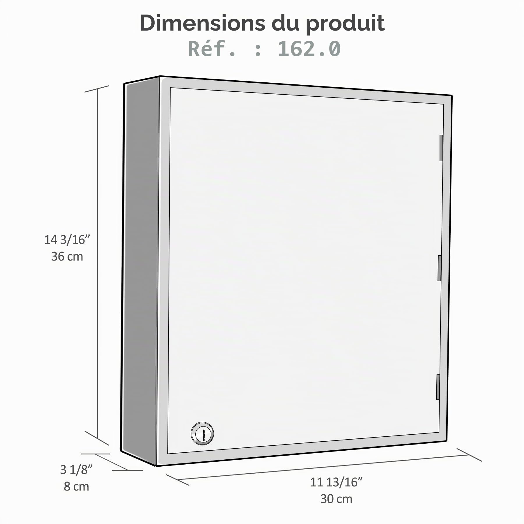 Acrimet Organisateur Armoire à Clés Mural en MDF pour 48 Clés avec Serrure (48 Porte-clés Gris fumée et 48 étiquettes) (Armoire Noir)