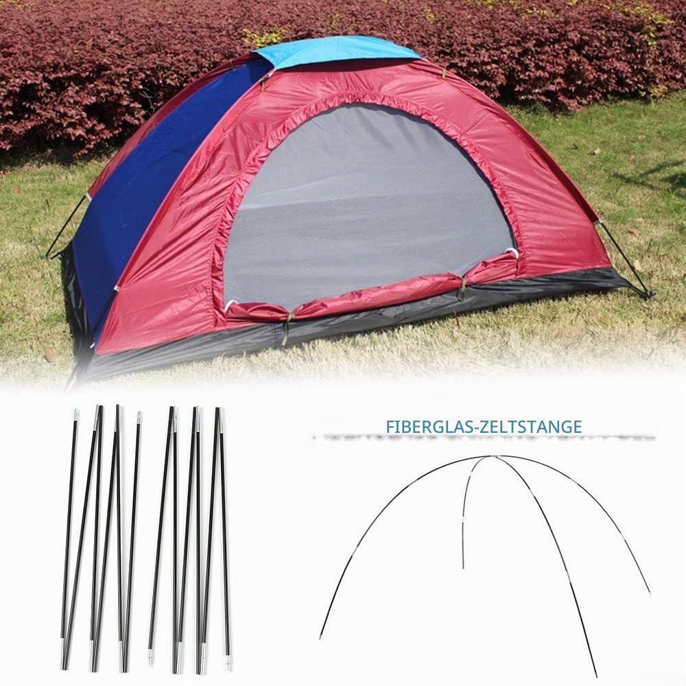 Zeltstange, 4 m, 2 Stück, Fiberglas, zusammenklappbar, eingebettete Zeltstange, geeignet für Campingausflüge, Strandzelt, Stützstange