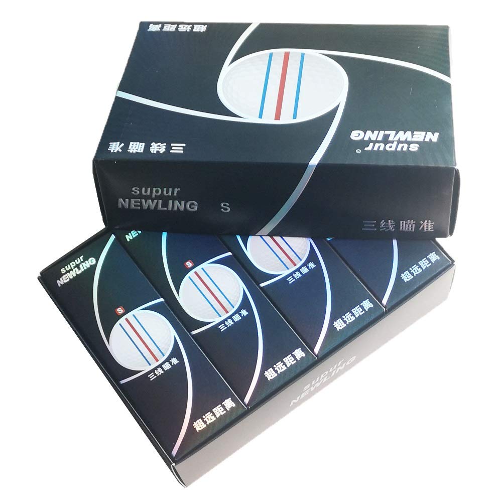 12pcs / Box supur Newling Golfball mit Kleinpaket 3 Farbe voll Ziel Linien 3-teiligen Golfspielball Super-Long Distance (Color : 1box of Golf Ball)