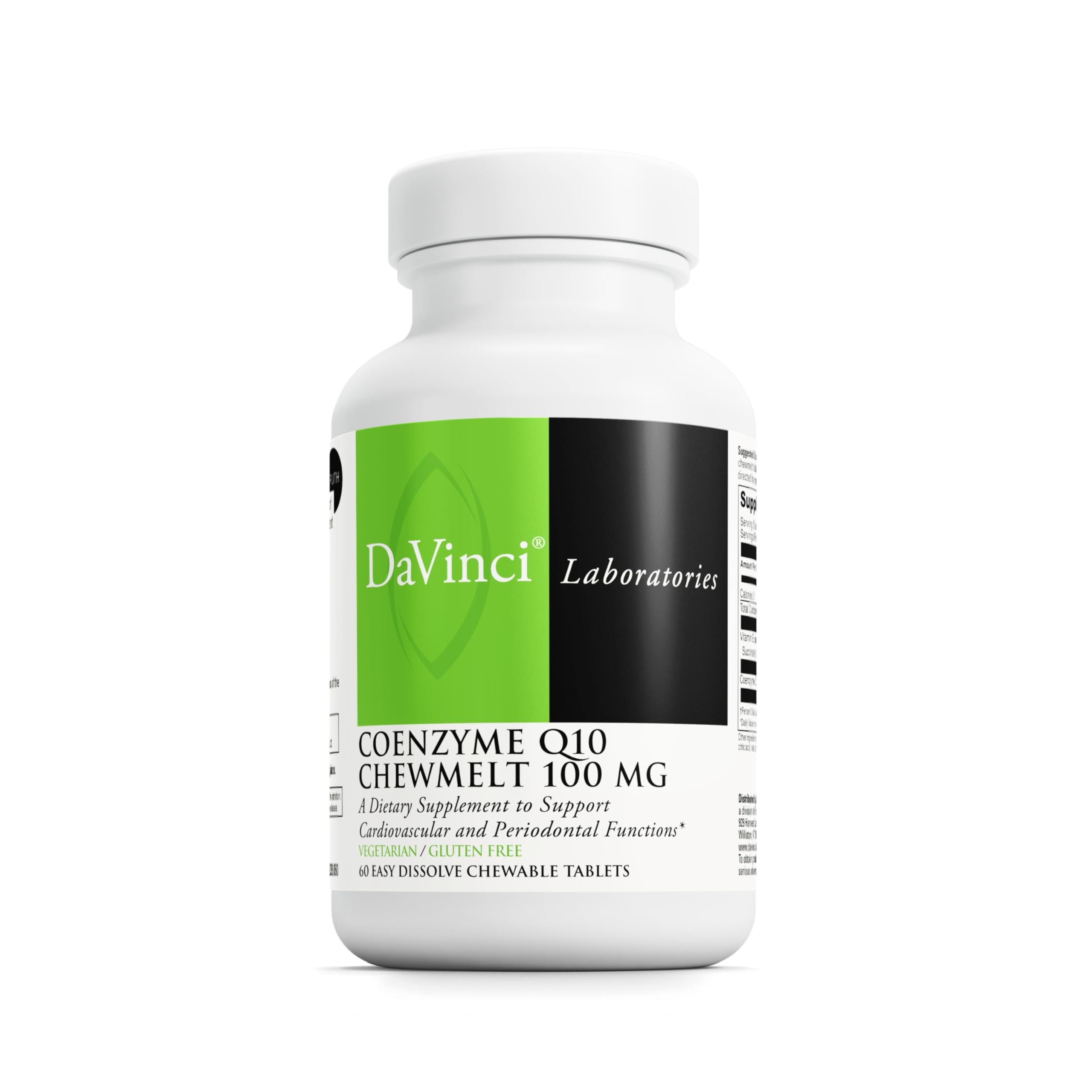 DAVINCILabs Coenzyme Q10 Chewmelt 100mg - Supports Liver, Brain, Heart Health & More with Vitamin E & CoQ10* - 60 Chewable Tablets