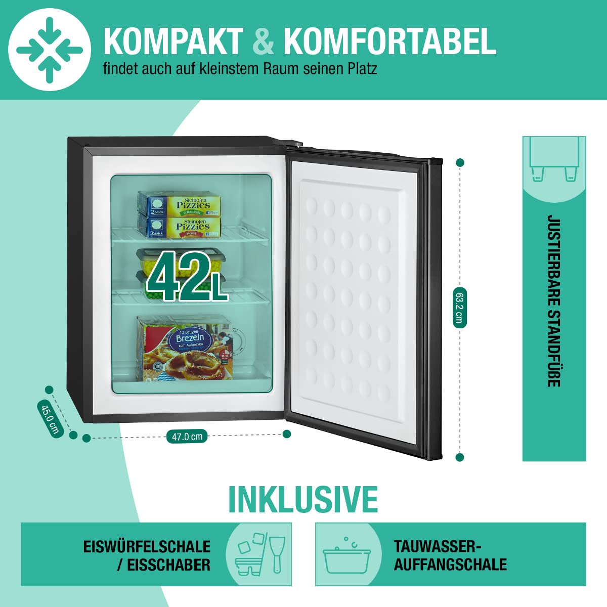 Bomann GB 7236 Gefrierbox 42L Mini Gefrierschrank mit herausnehmbaren Gitterablagen, wechselbarem Türanschlag & stufenloser Temperaturreglung schwarz