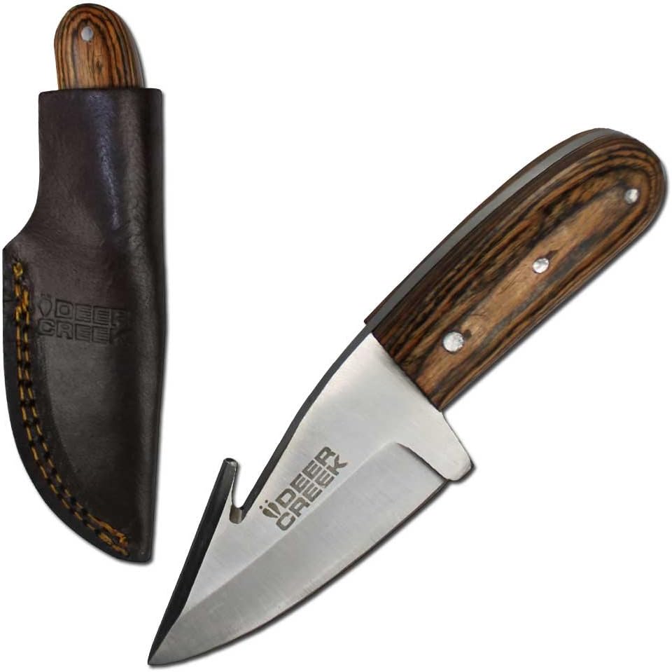 Rex Distributors DC-5251-DWS 5Deercreek Short Skinner Dark Wood Handle Silver Blade with Leather Sheath Knife