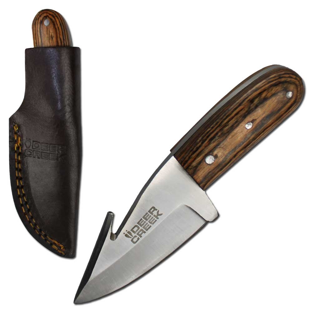 Rex Distributors DC-5251-DWS 5Deercreek Short Skinner Dark Wood Handle Silver Blade with Leather Sheath Knife