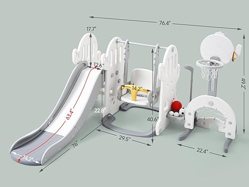 Miniatura 2 de Juego de tobogán y columpio 7 en 1 para niños pequeños, 76.4 pulgadas extra largo para niños de 1 a 3 años, juego de juego para interiores y