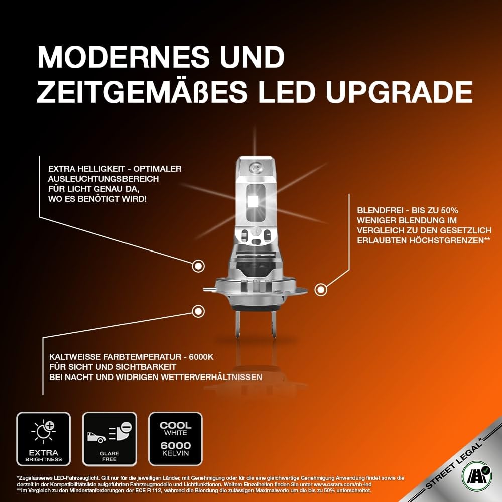OSRAM NIGHT BREAKER LED SPEED H7 450, LED-Fern- und Abblendlicht, 6000K, 450% mehr Helligkeit, Straßenzulassung