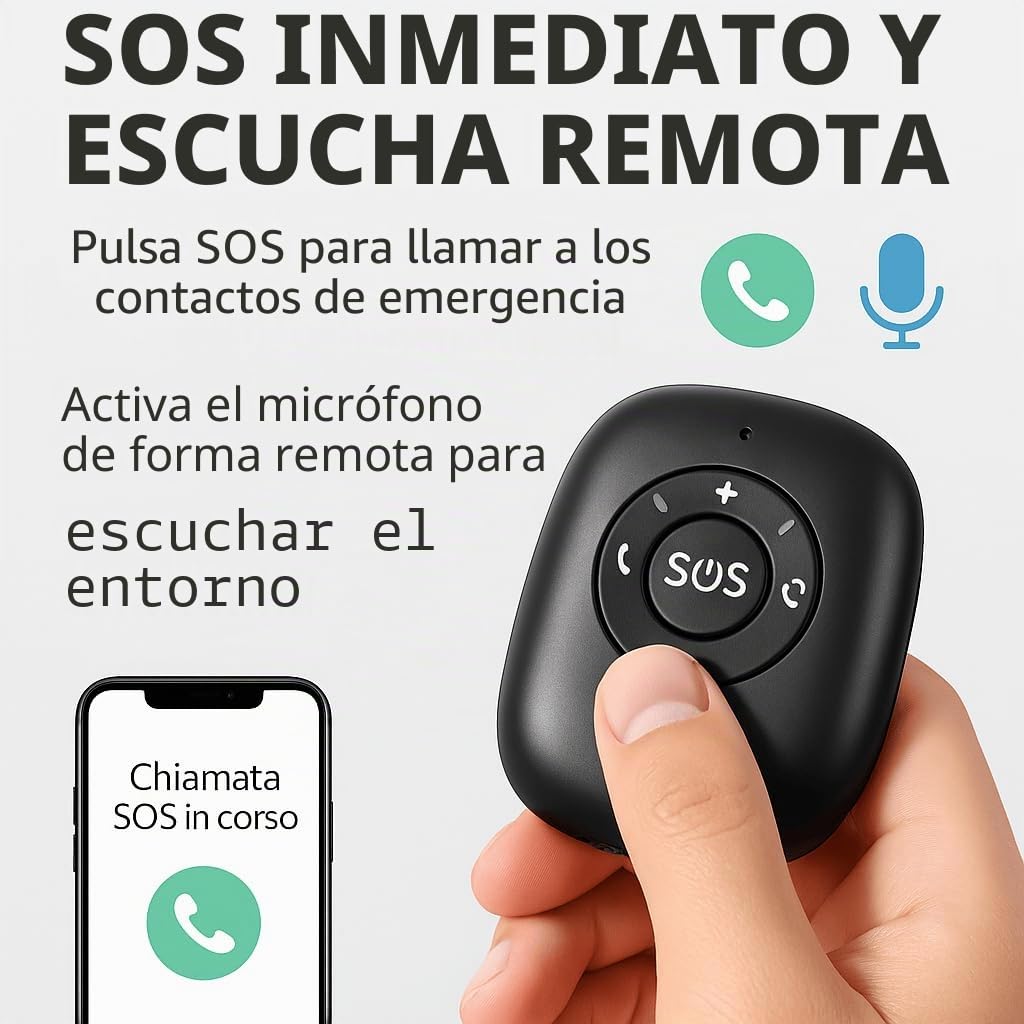 Dispositivo de seguridad portátil con GPS en tiempo real, llamada SOS, geofencia y detección de caídas, administrable por aplicación, ideal para personas mayores, niños y personas frágiles