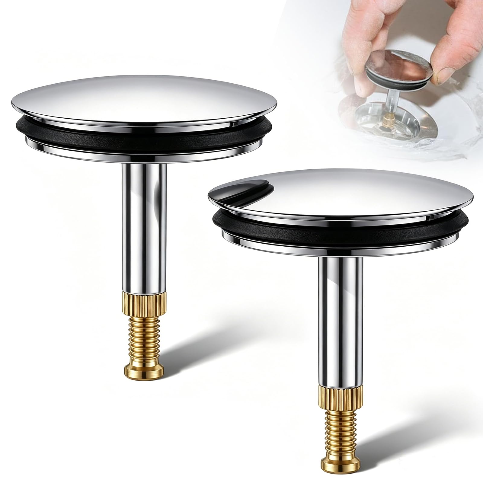 2 Pcs 43mm Bath Plug Replacement, Adjustable bathtub plug Solid Brass Bathroom Plugs Silver Bathtub Stopper for Bath Tub Bathroom Sink and Basin Waste