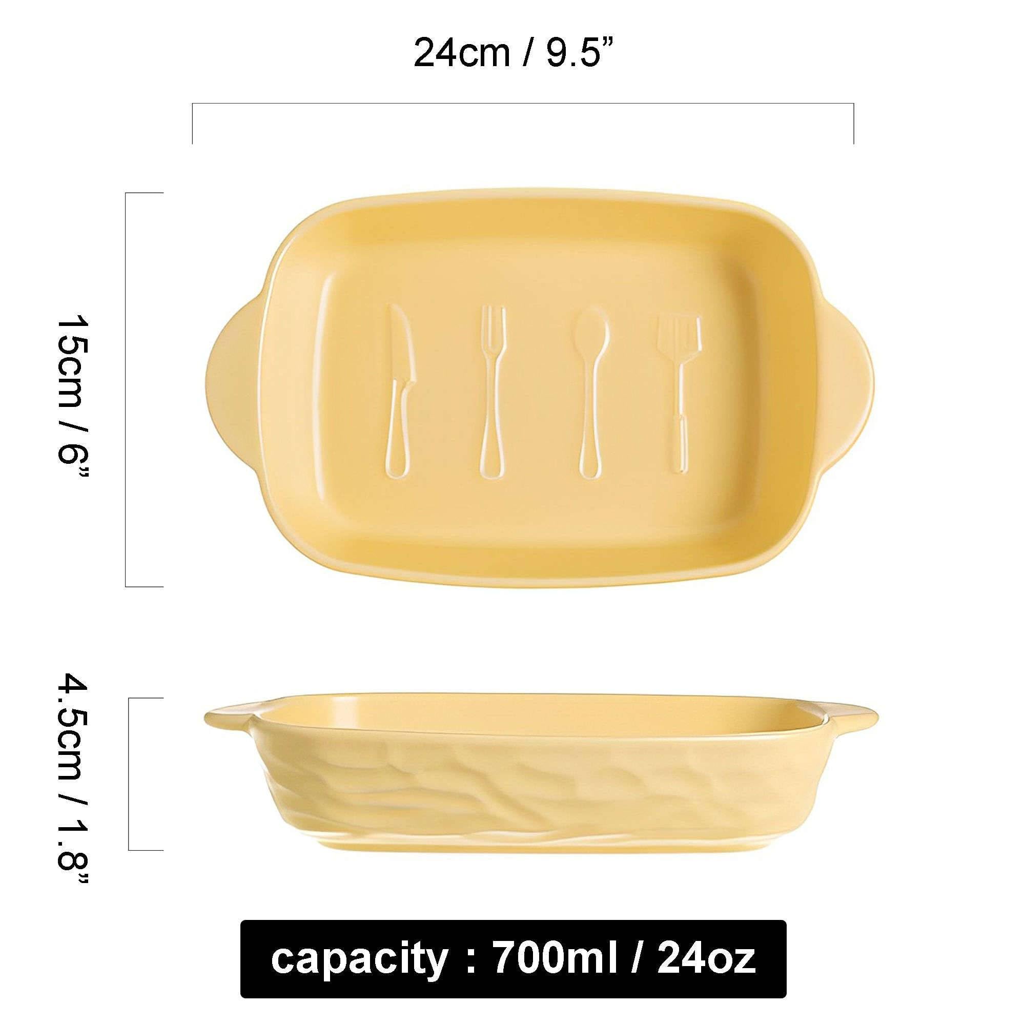Fuente de cerámica para hornear, sartén grande para lasaña, plato rectangular para asar, ideal para uso en horno, apto para lavavajillas, capacidad de 700 ml