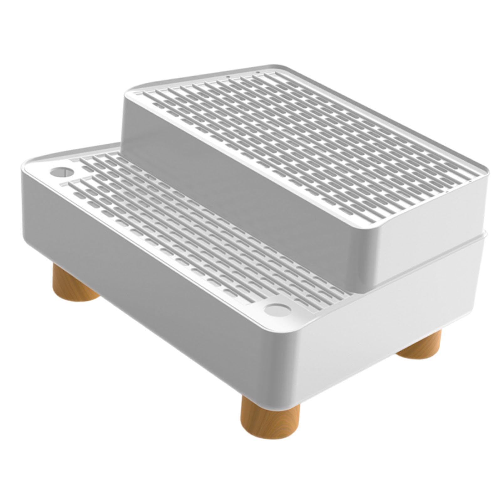 2 Stück Katzenrampe Litter Box Ramp mit Abnehmbarer Filtermatte und Rutschfestem Boden, Katzenstreu Matte mit Verstellbare Höhe für Mehrkatzenhaushalt, Katzenklo, Katzentoilette, Weiß