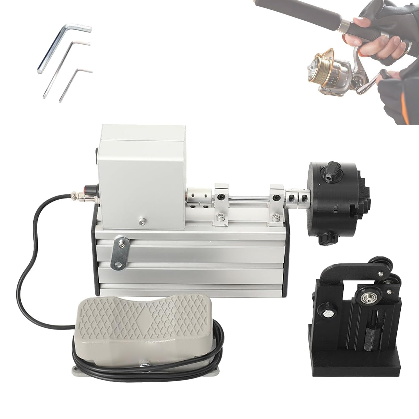 Xcscuk Fishing Rod Repair Wrapper Tool,Portable Winding And Gluing Machine,0-50Mm Clamping Range, Supports Forward And Reverse