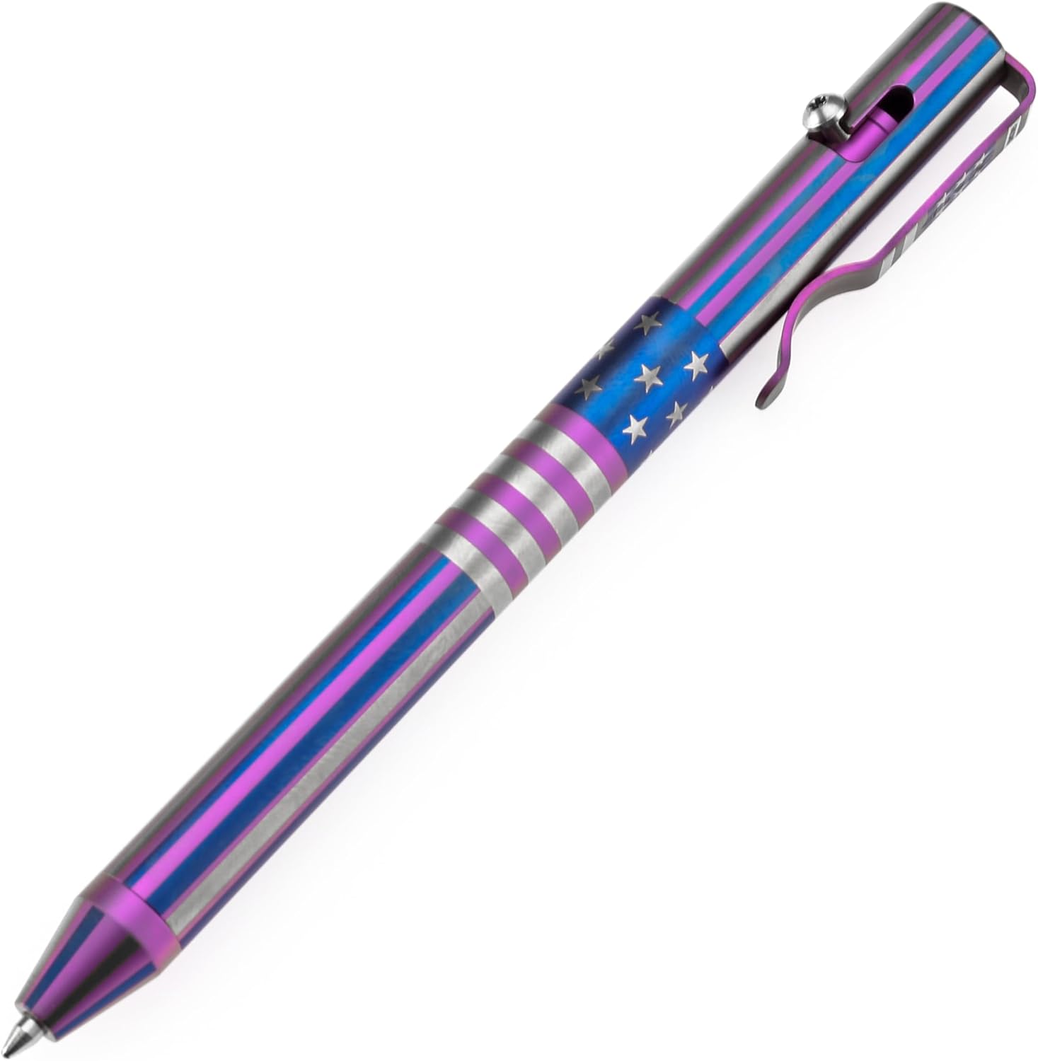 KANSEPT Scavenger Bolt Action Tactical Pen, American Flag Pattern Titanium Body and Pocket Clip for EDC Business Emergency Writing Collection Ballpoint Pens in Gift Box G013H1