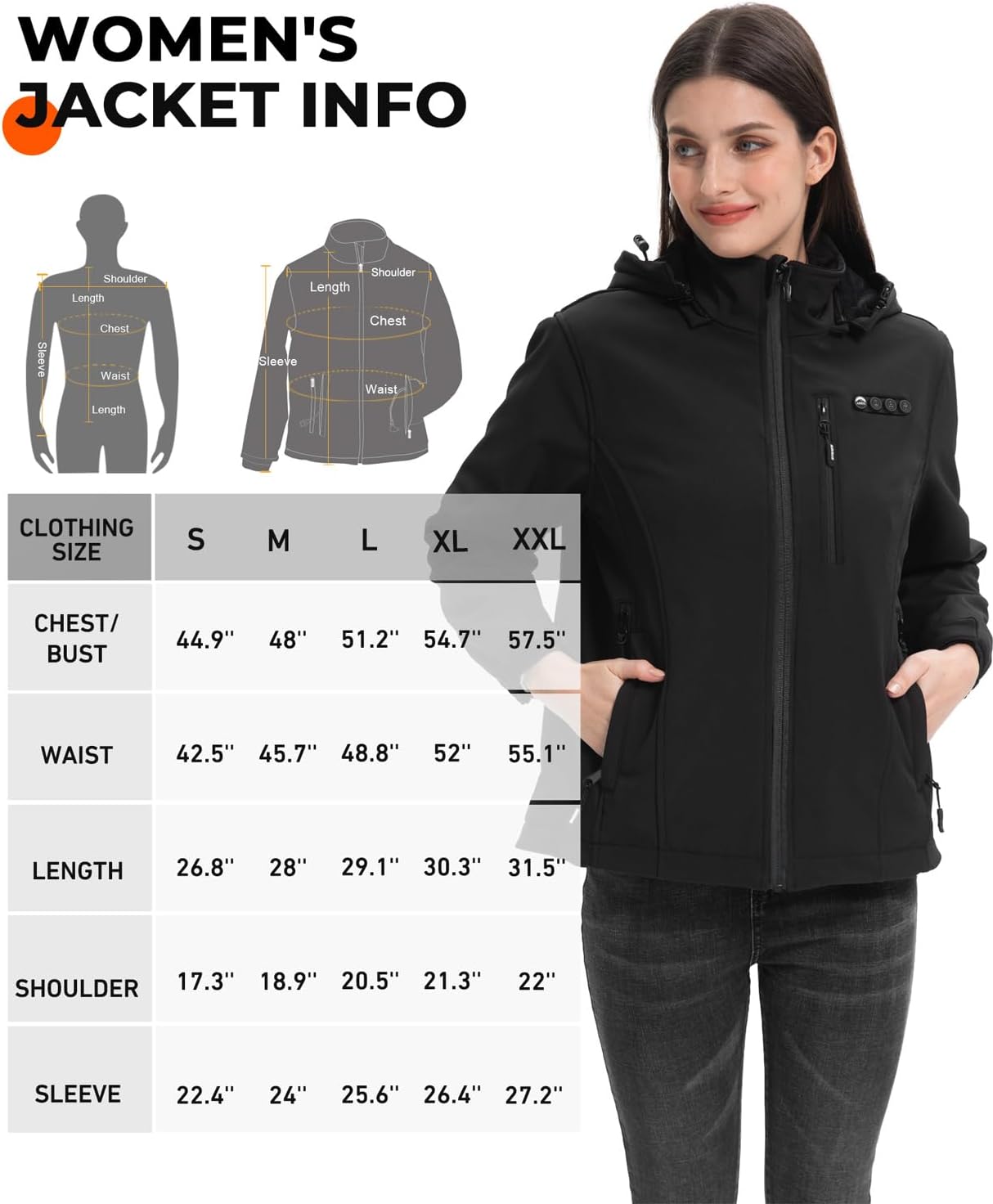 ARRIS Women`s Heated Jacket Waterproof, Electric Heating Coat with 7.4V Battery and Detachable Hood - 8 Heating Areas - Image 7