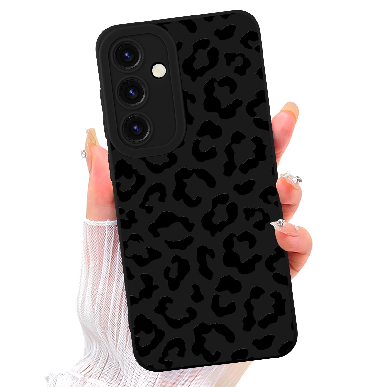 ZIYE Galaxy S24 FE Case Black Leopard Pattern Phone Case with Camera Protection,Soft TPU Silicone Rubber Protective Cover Cheetah Design Cases