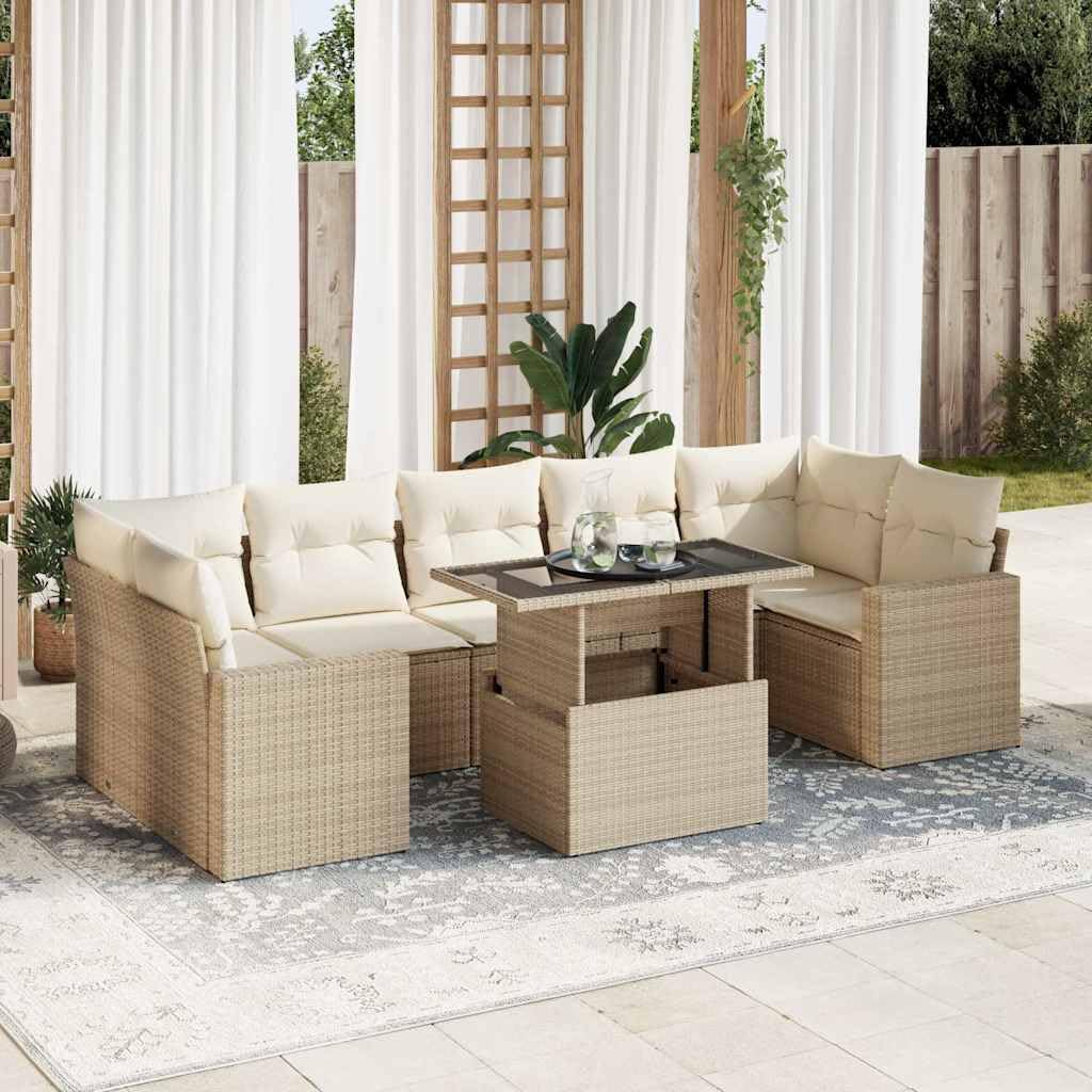 vidaXL Salon de Jardin avec Coussins 8 pcs Beige résine tressée