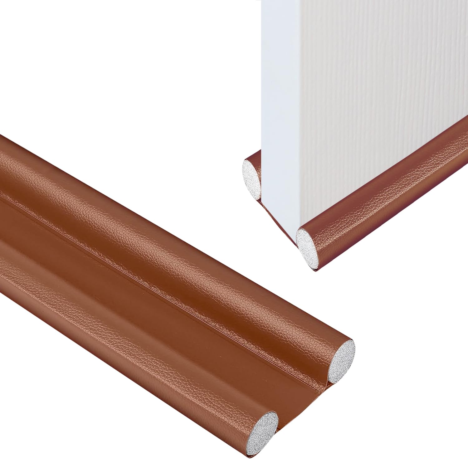 CENCERY Burlete Doble para Debajo de la Puerta, burlete para Puertas de 37 pulgadas/96 cm, burlete para Puertas Laterales, burlete insonorizado Ajustable (marrón)