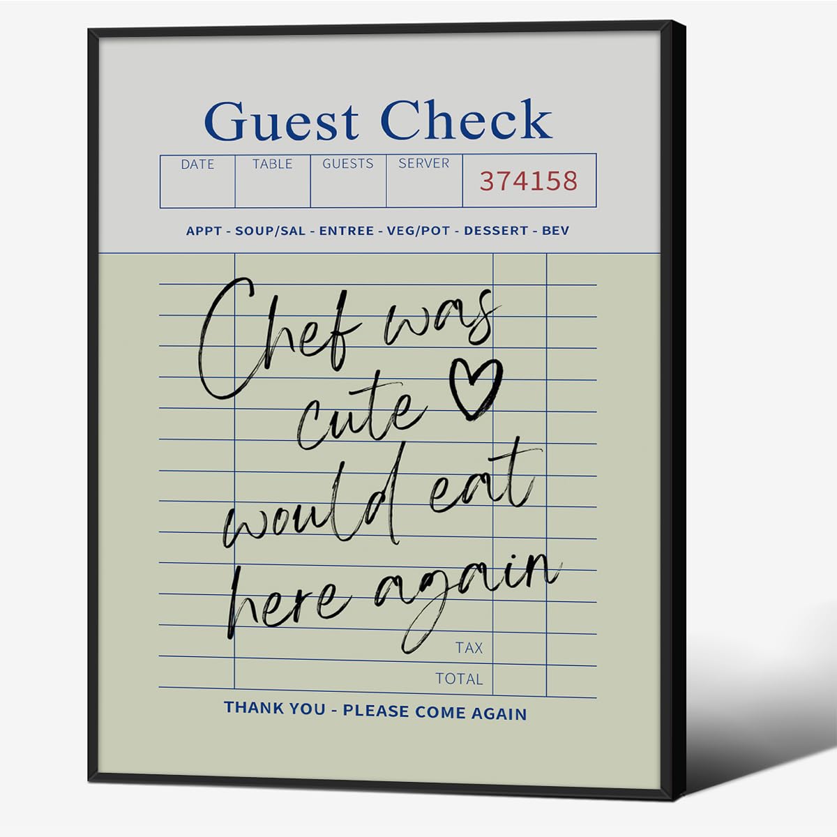 Black Framed Wall Art Posters Trendy Kitchen Guest Check Prints Chef Was Cute Would Eat Here Again Quotes for Home Dining Room Living Room Apartment Decor 12x16in