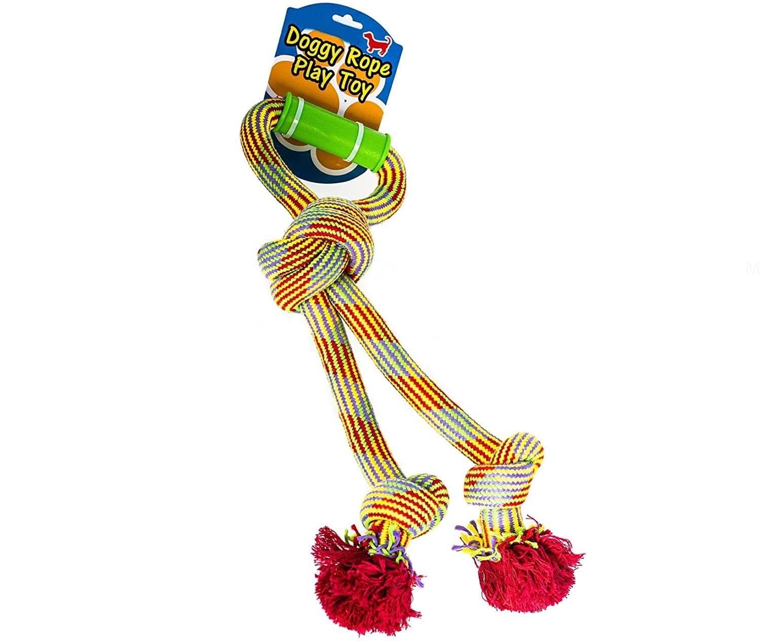 iTrend 21 Inch Doggy Rope Play Toy with Handle - Safe Natural Material - Beautiful Colours - Dog Interactive Toys - Teeth Cleaning - Safe Natural Material - For Chewing & Playing - Best Gifts for Dogs