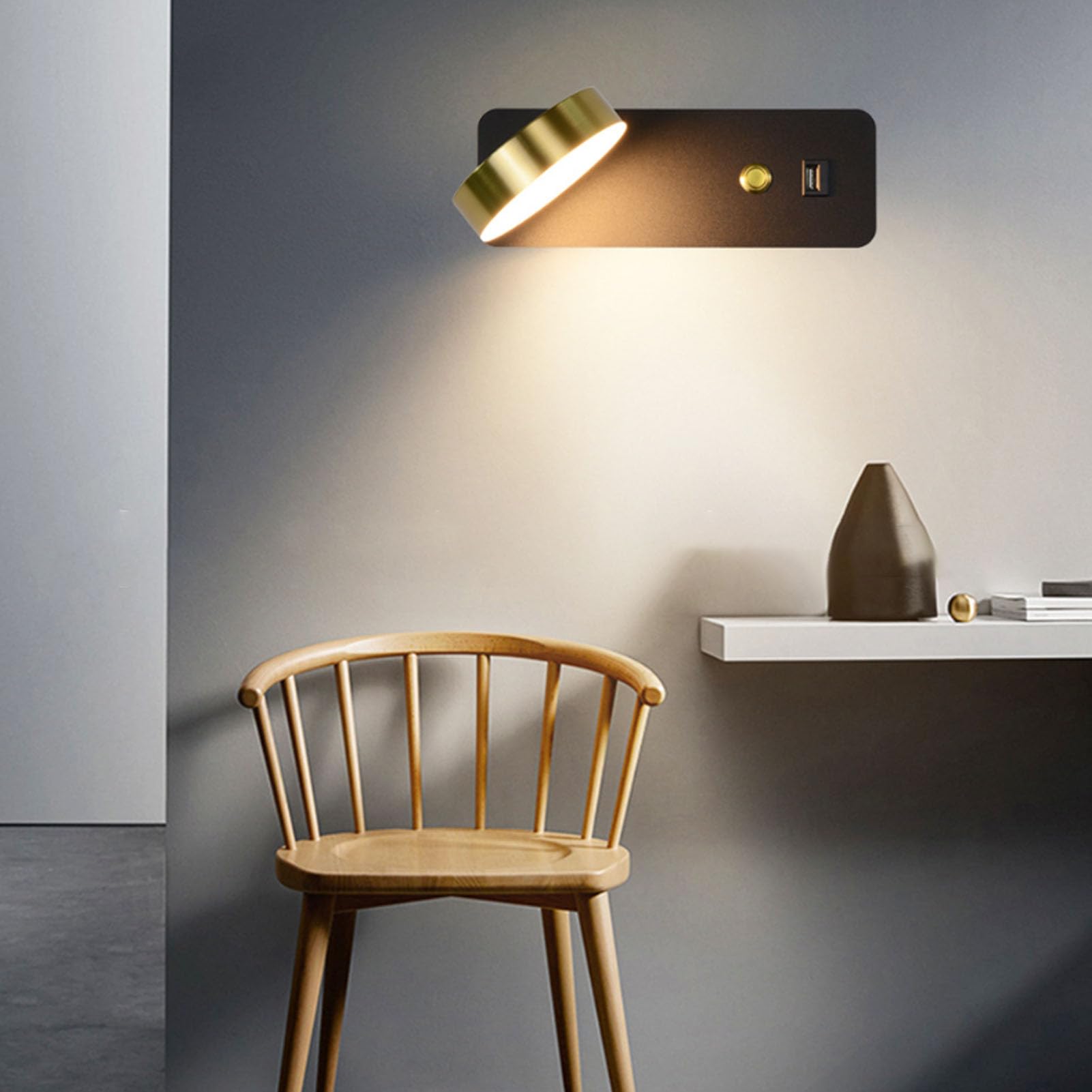 Lampy ścienne LED, Obrotowe Metalowe Kinkiety ścienne, 3 Temperatury Barwowe i Port ładowania USB, Nowoczesny Kinkiet Podłączony na Stałe do Sypialni do Czytania Przy łóżku