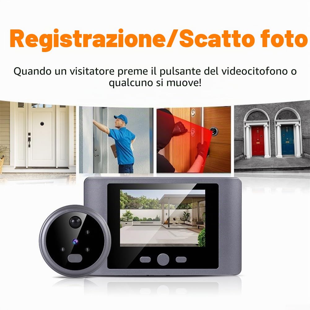 Smart - Telecamera wireless per campanello con schermo LCD HD, telecamera spioncino con rilevamento del movimento PIR, visualizzatore campanello alimentato a batteria per porta d'ingresso