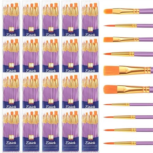 ESRICH Acrylic Paint Brushes Set, 20 Packs / 200 Pcs Nylon