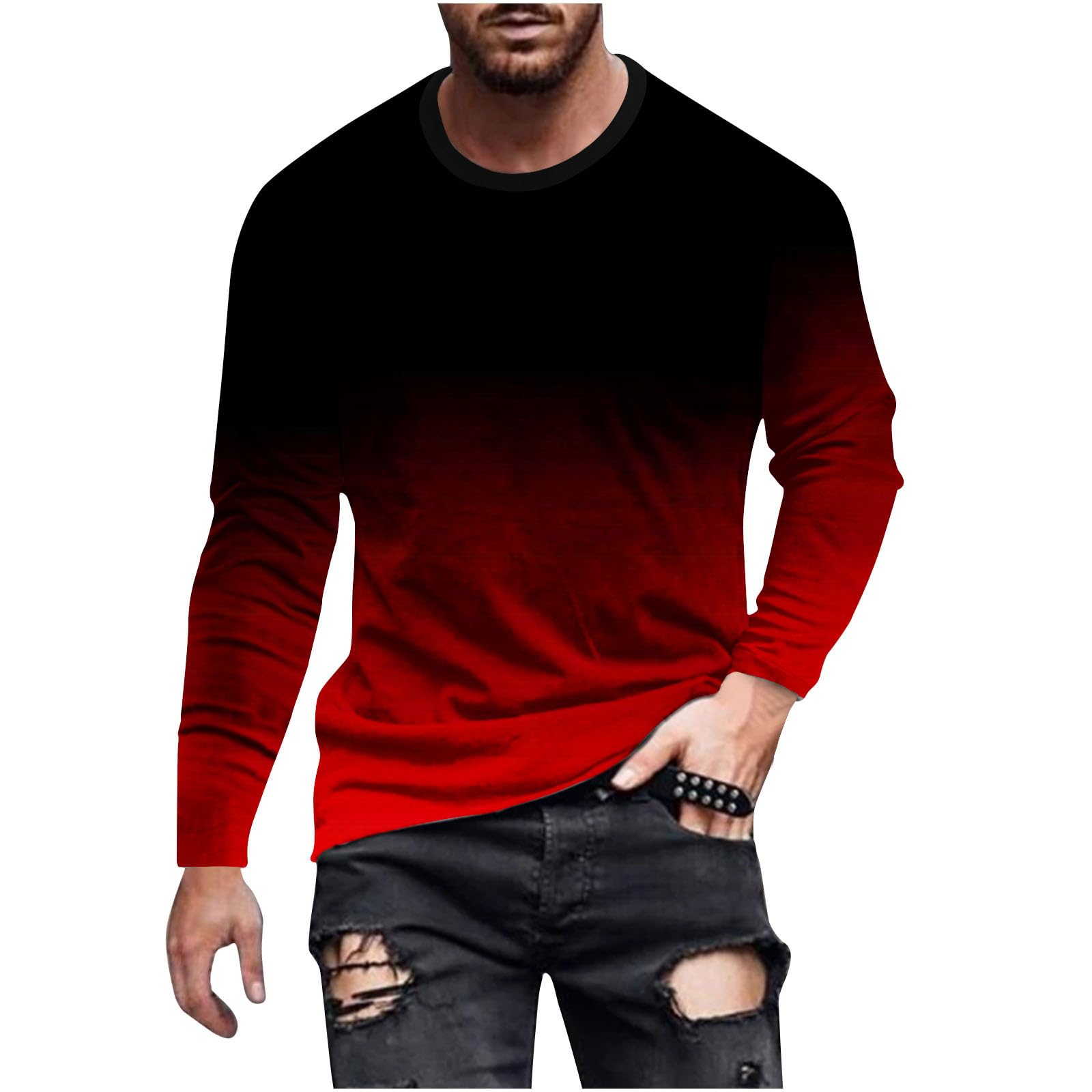 Vifucz Oversized Sweatshirt For Men Gradient Long Sleeves Shirt Pullover Round Neck Sports Active Top Fall Vacation Clothes XX-Large Z1-wine