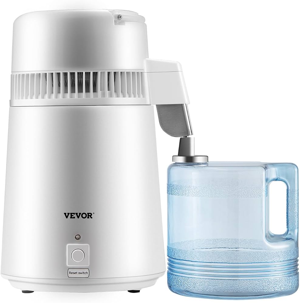 VEVOR Water Distiller, 1.1 Gal Distilled Water Machine, 750W Pure Water Distilling w/BPA Free Plastic Container, Water Distillation Kit w/Button, Countertop Distilled Water Maker for Home, White