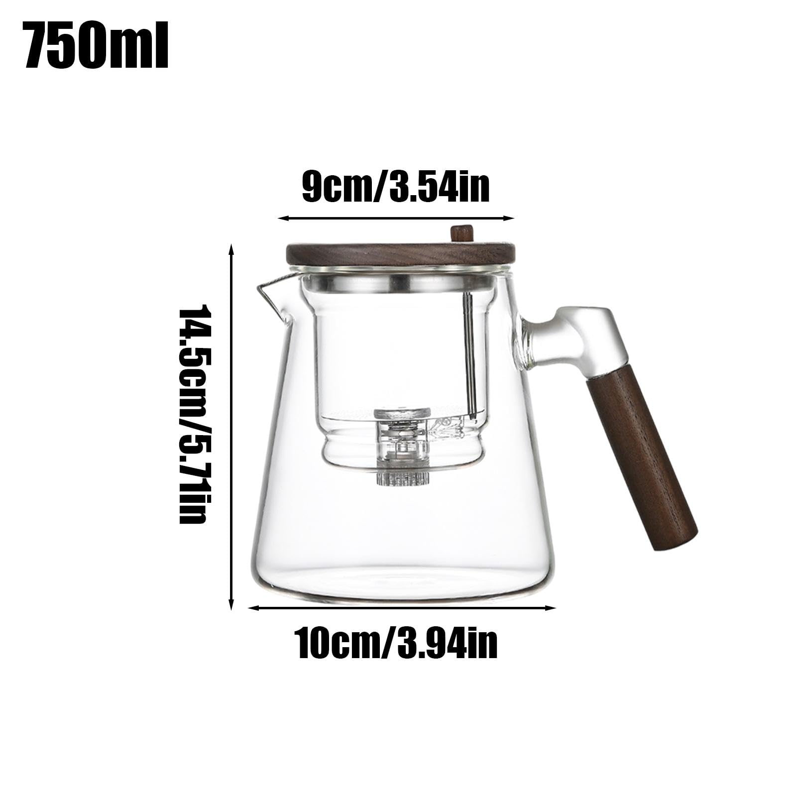 Enchanti Tea Pot, Press Teapot with Strainer, Teapot with Wooden Handle, 750ml Teapot for Loose Tea, Tea Water Separation Teapots for Tea Water Separation (Gray, Transparent)