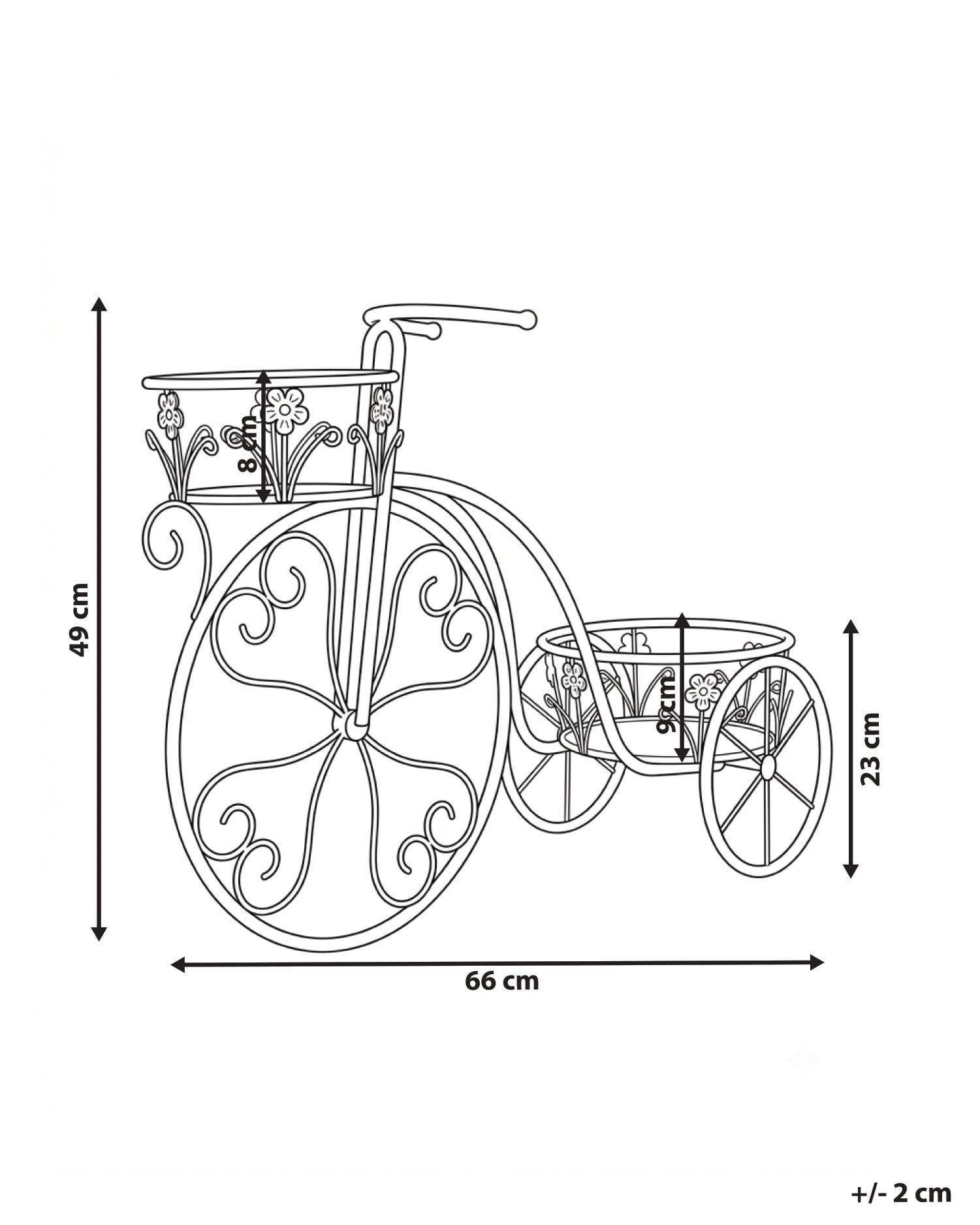Beliani Macetero de Metal para jardín Motivo Bicicleta Interior Exterior con Soporte 66 x 24 x 49 cm de Hierro Blanco Crema Wildrose
