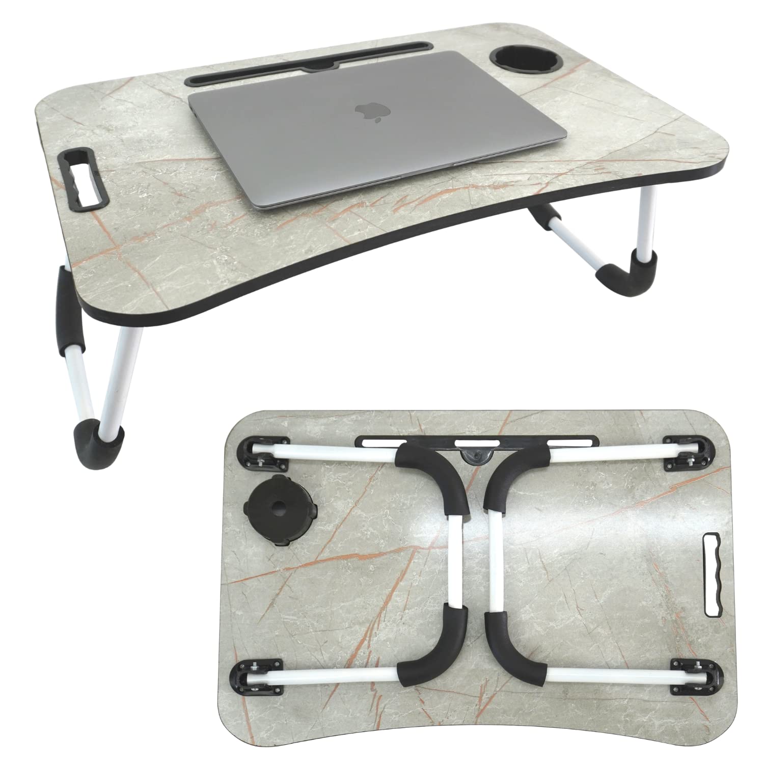 8Cross™ Multipurpose Foldable Laptop Table with Cup Holder Mac Holder Study Table, Breakfast Table, Foldable Portable/Ergonomic & Rounded Edges/Non-Slip Legs Laptop Table (Grey Oak) (B0B35YRWT1) Amazon Price History, Amazon Price Tracker