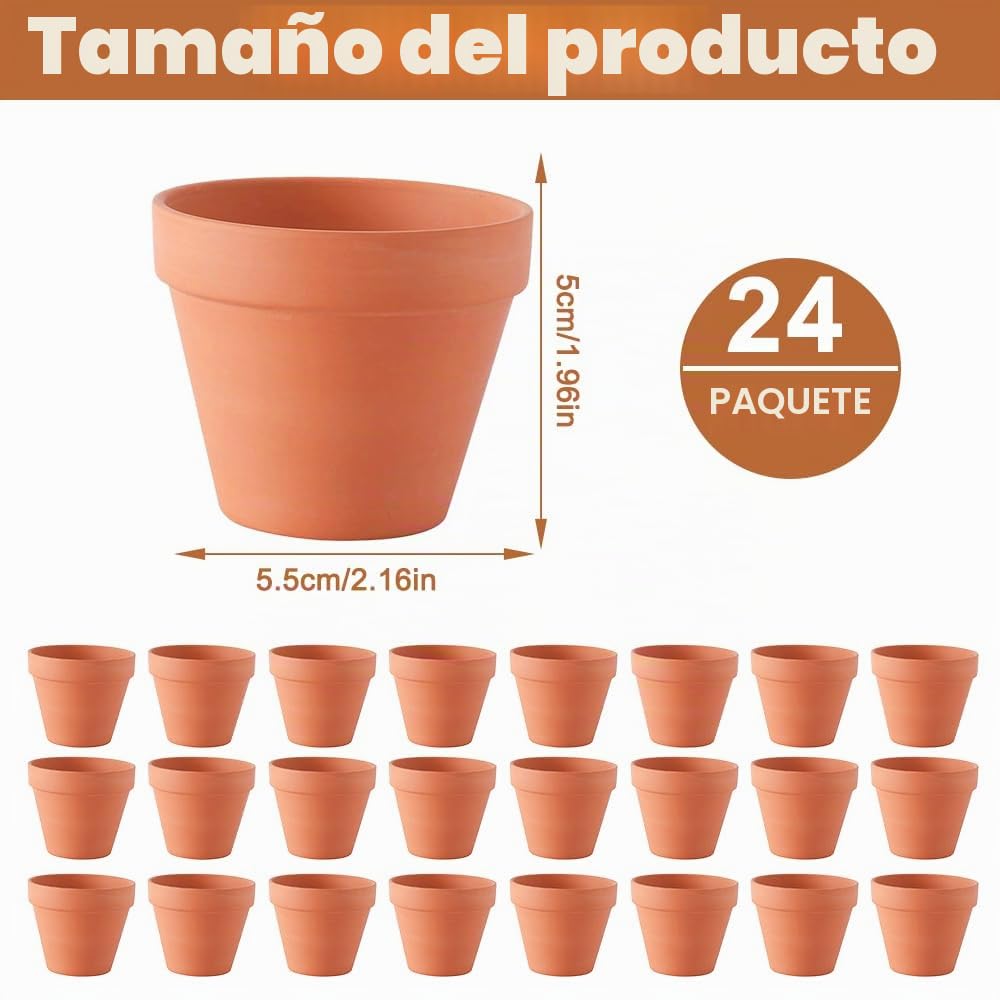 Pack de 24 Macetas de Terracota de 5 x 5,5 cm, Pequeñas Macetas de Barro, Mini Macetas de Barro de Terracota con Agujero de Drenaje, para Plantas para el Hogar y la Oficina