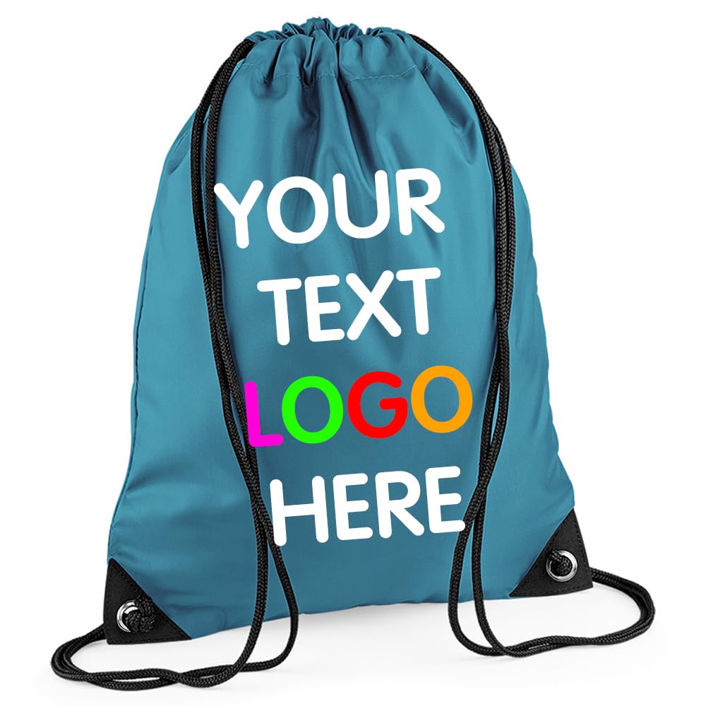 Expert Workwear Personalised Drawstring Bag PE Gym Kit School Men Women Kids Sport Custom Text Logo Print Rucksack - 32 Colours Ocean Blue